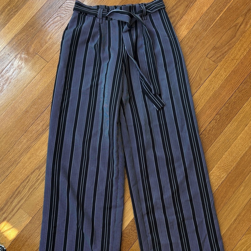 Black and White Striped Wide Leg Pants